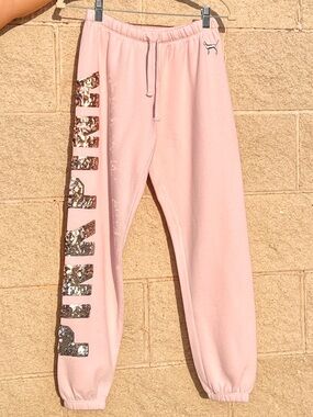 PINK Victoria’s Secret Pink Blush Sequin Logo Campus Sweatpants XS